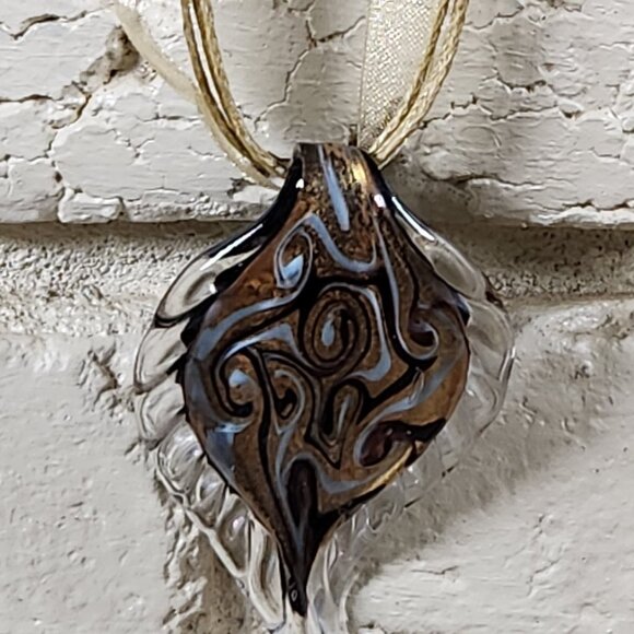 New Womens Murano Blown Glass Leaf Swirl Necklace 4 in1 - Picture 1 of 7